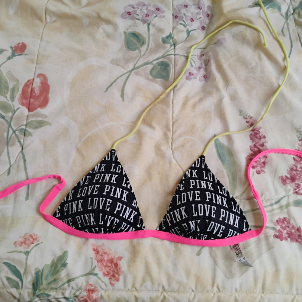 Victoria's Secret Black and Pink Bikini Top